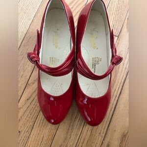 Red Patent Leather Mary Jane Heels Size 8 Retro Block Heel Pumps